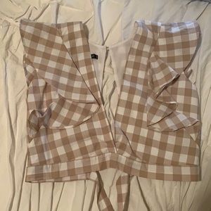 Backstage tan and white checkered top